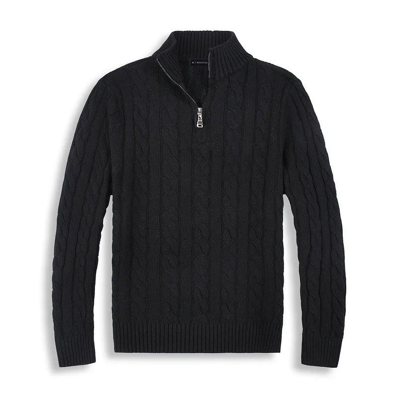 Men's Quarter-Zip Cable Knit Jumper - Black