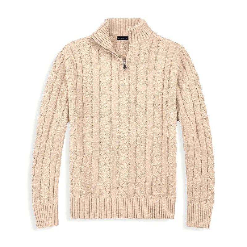 Men's Quarter-Zip Cable Knit Jumper - Beige
