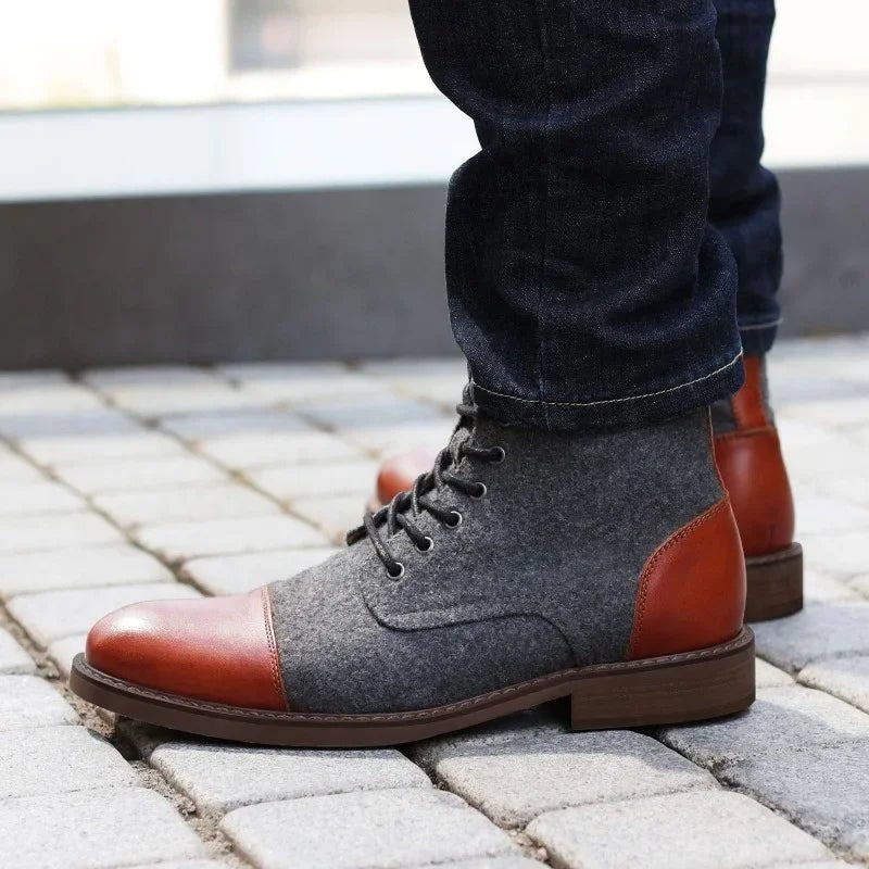 Men's Cap-Toe Wool-Blend Ankle Boots - Light Brown