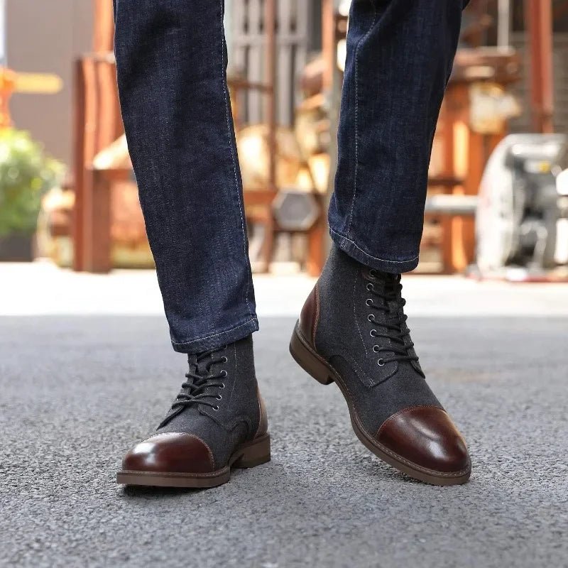 Men's Cap-Toe Wool-Blend Ankle Boots - Dark Brown
