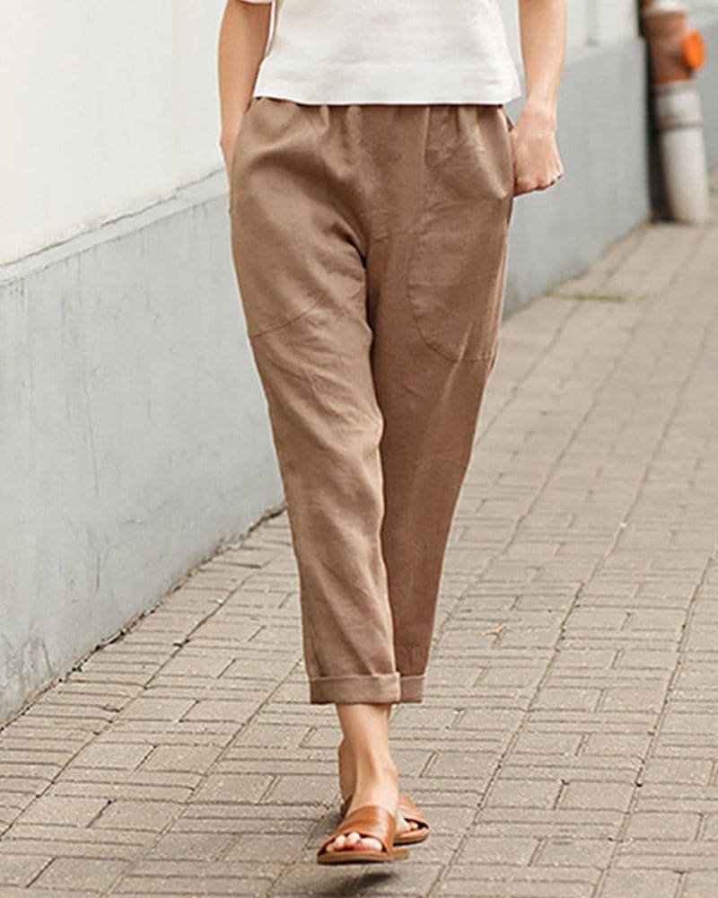 Women's Cropped Trousers - Khaki