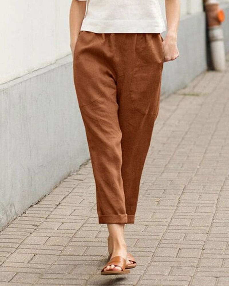 Women's Cropped Trousers - Brown