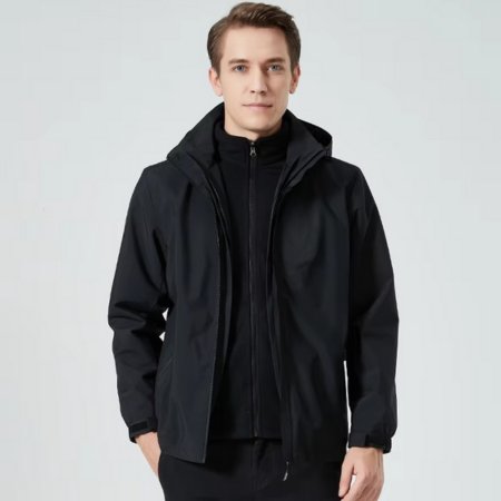 Men's Hooded Windbreaker Jacket - Black