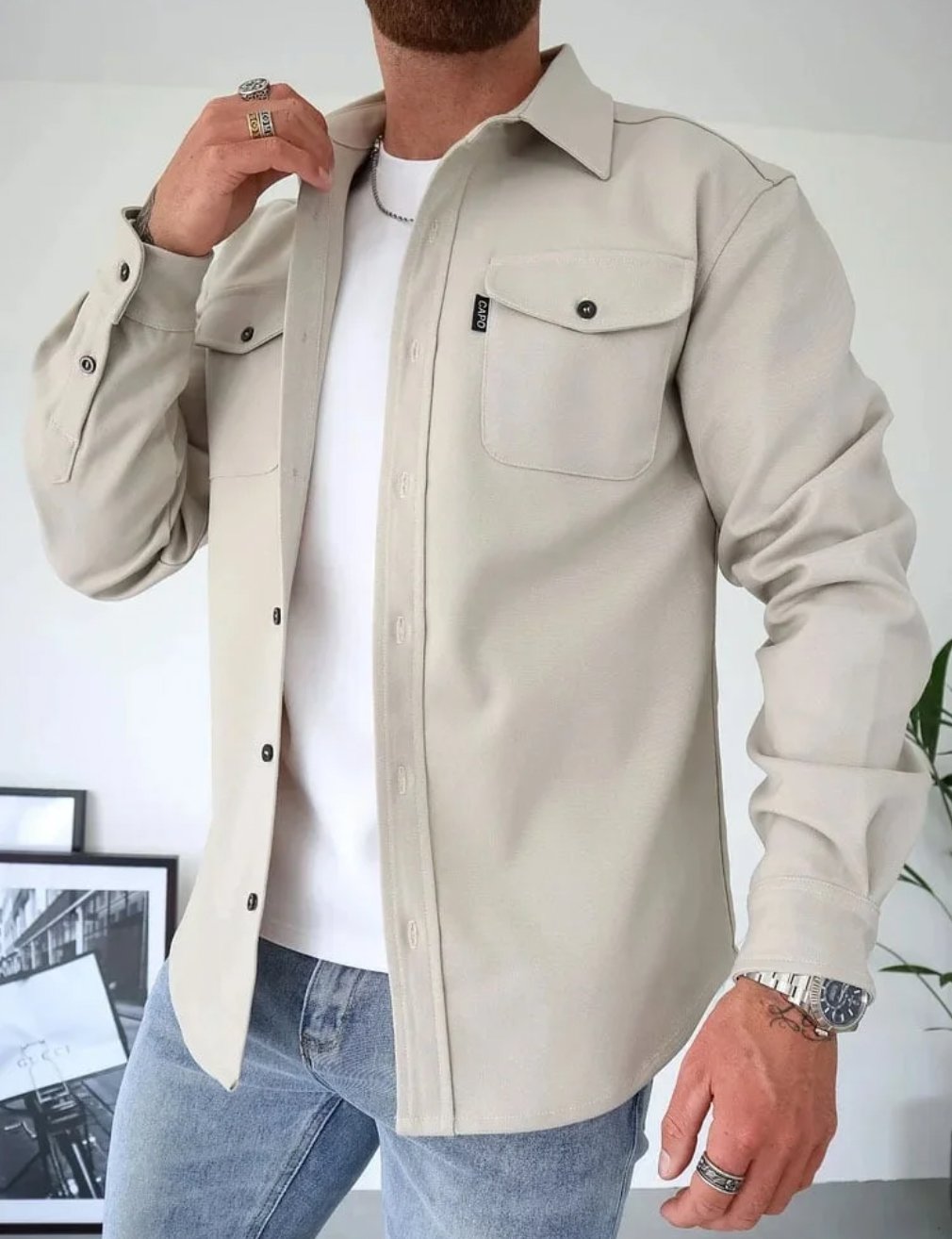 Men's Shacket - Light Beige