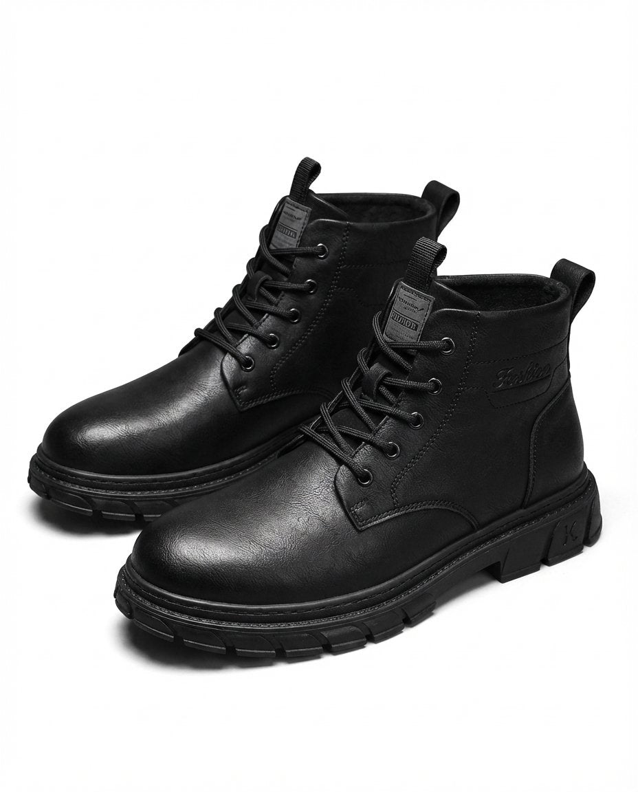 Men's Faux Leather Work Boots - Black