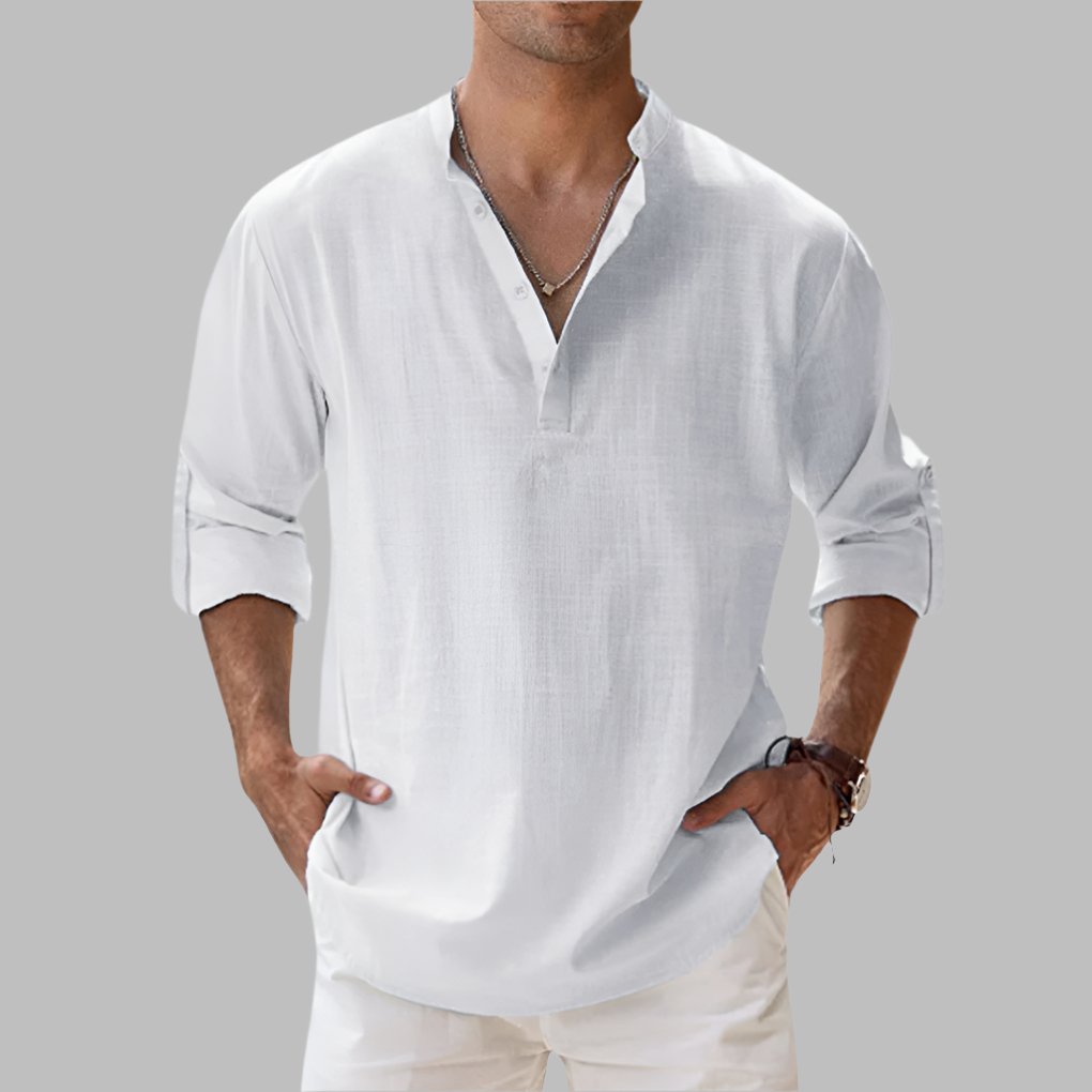 Men's Long Sleeve Henley Shirt - White