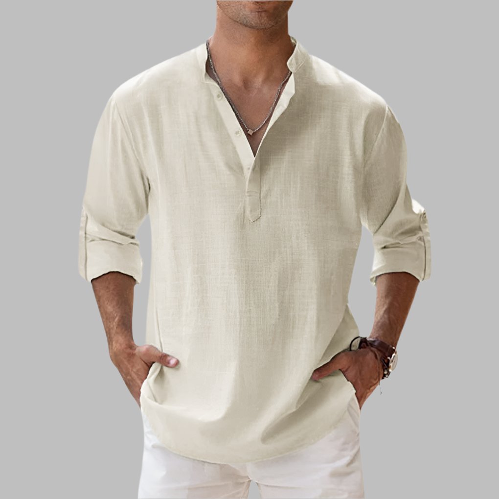 Men's Long Sleeve Henley Shirt - Beige