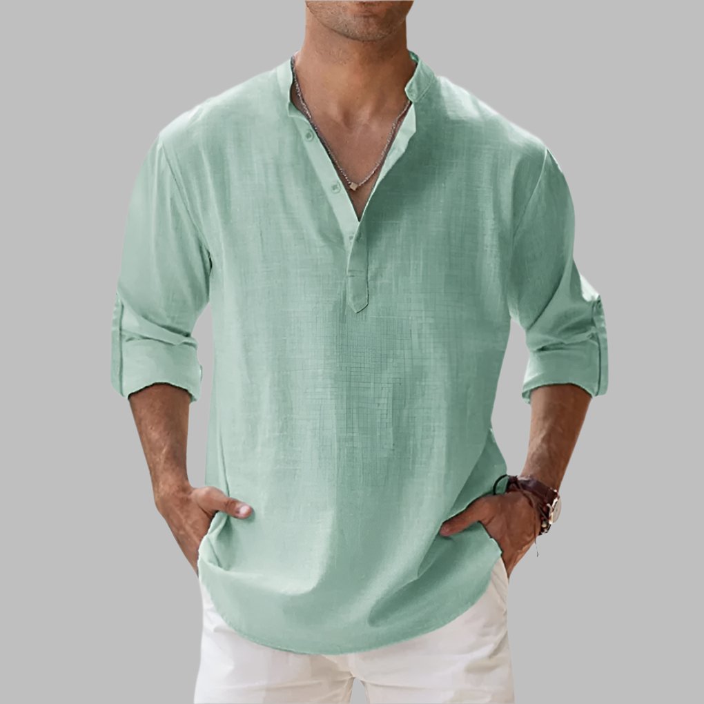 Men's Long Sleeve Henley Shirt - Green