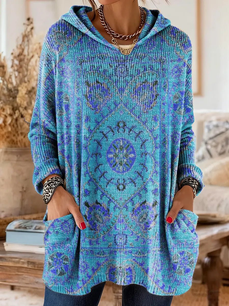 Women's Paisley Oversized Knit Tunic - Light Blue