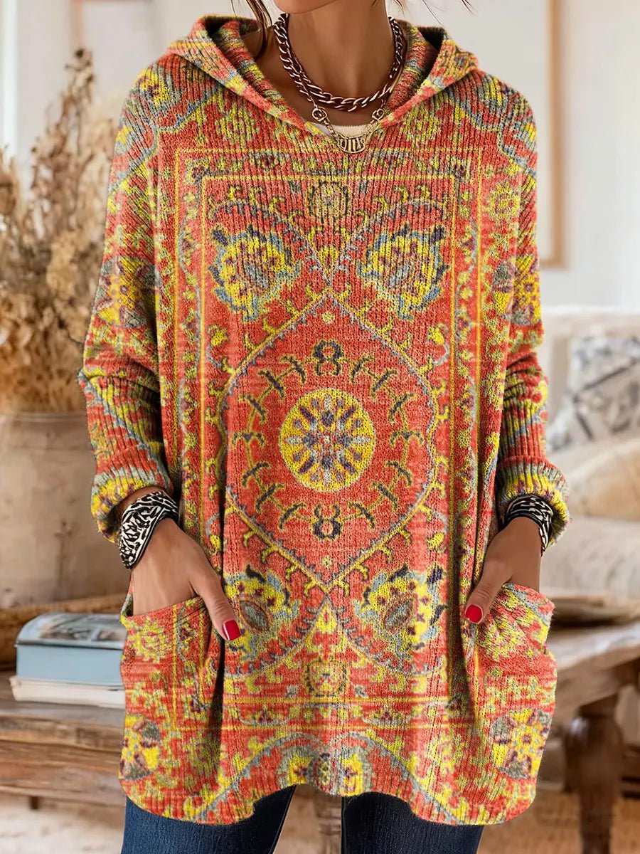 Women's Paisley Oversized Knit Tunic - Orange