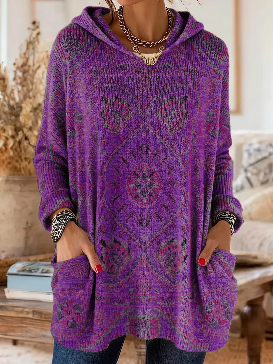 Women's Paisley Oversized Knit Tunic - Purple