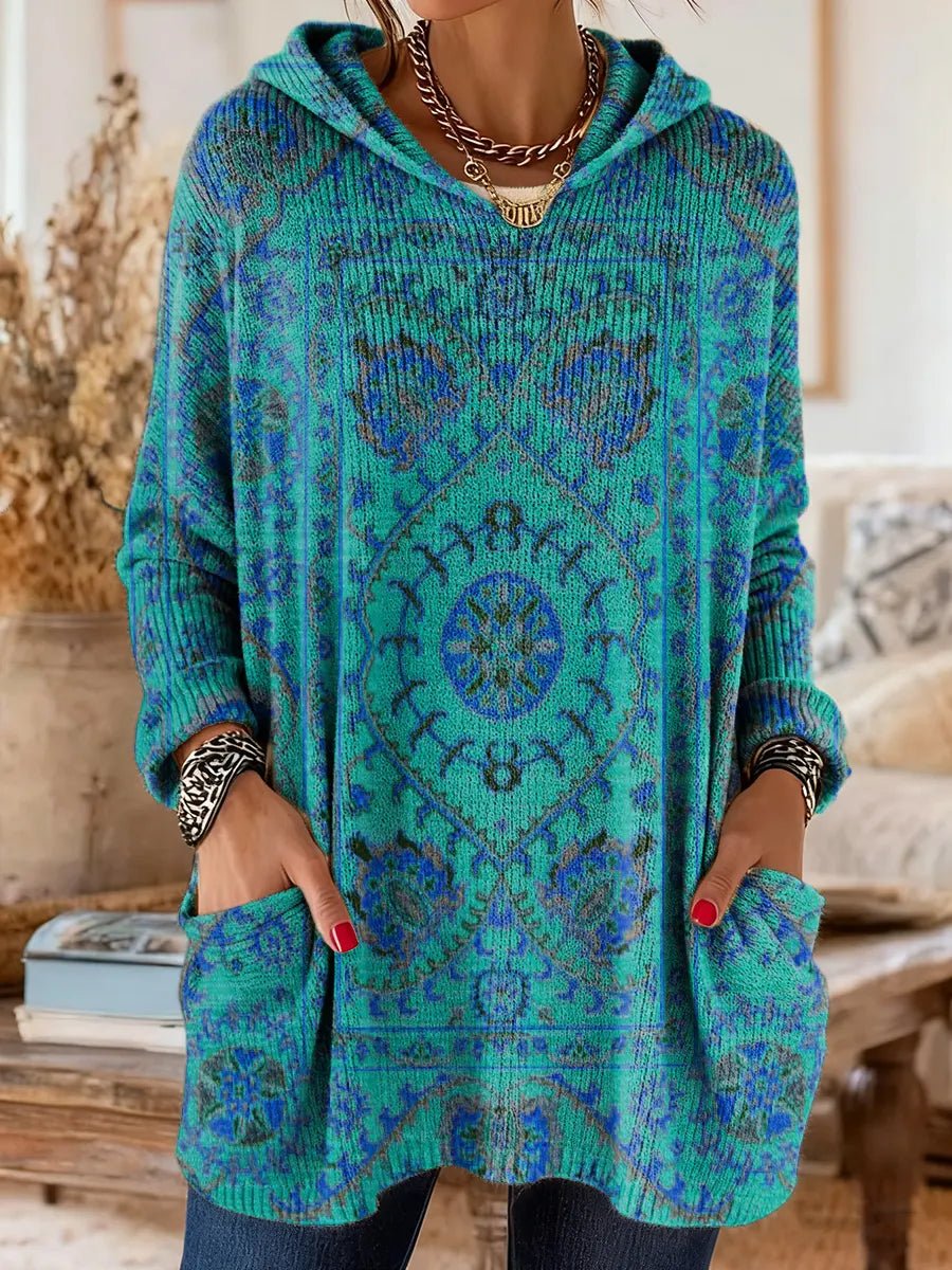 Women's Paisley Oversized Knit Tunic - Blue