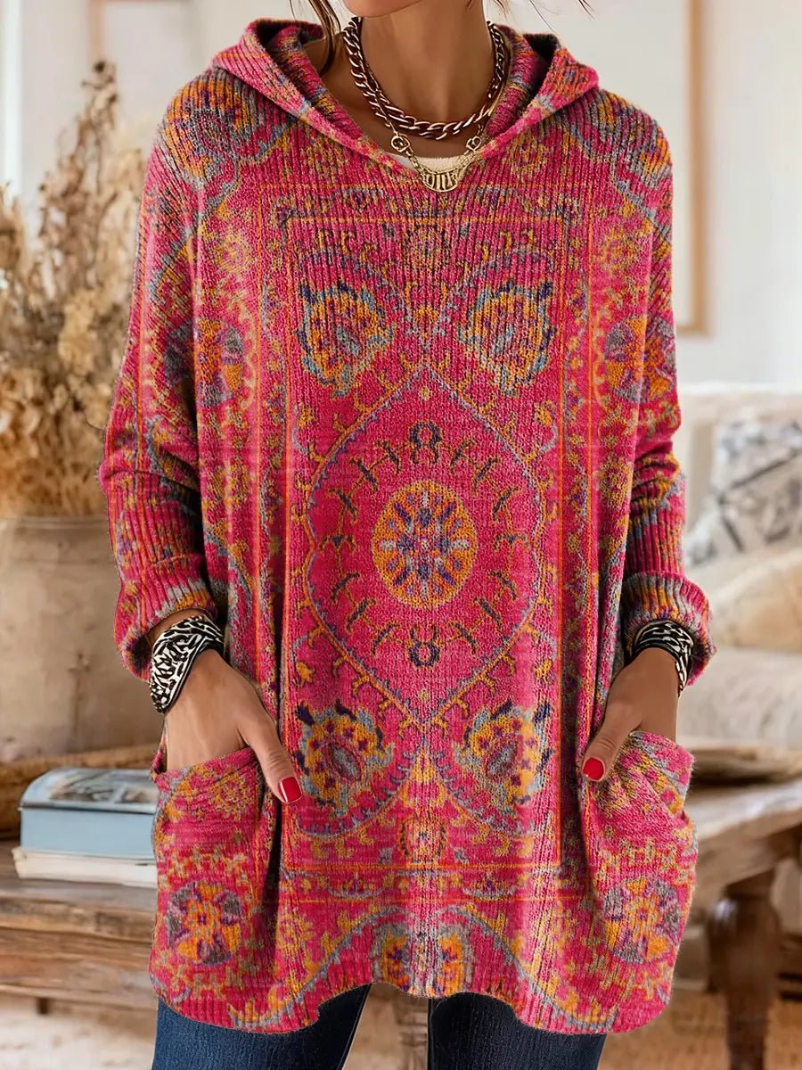 Women's Paisley Oversized Knit Tunic - Rose