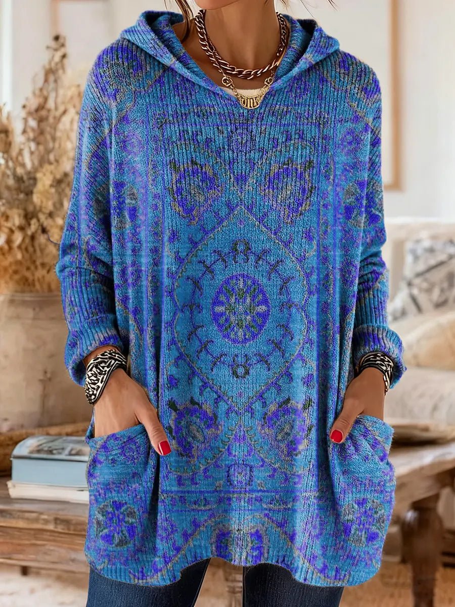Women's Paisley Oversized Knit Tunic - Dark Blue