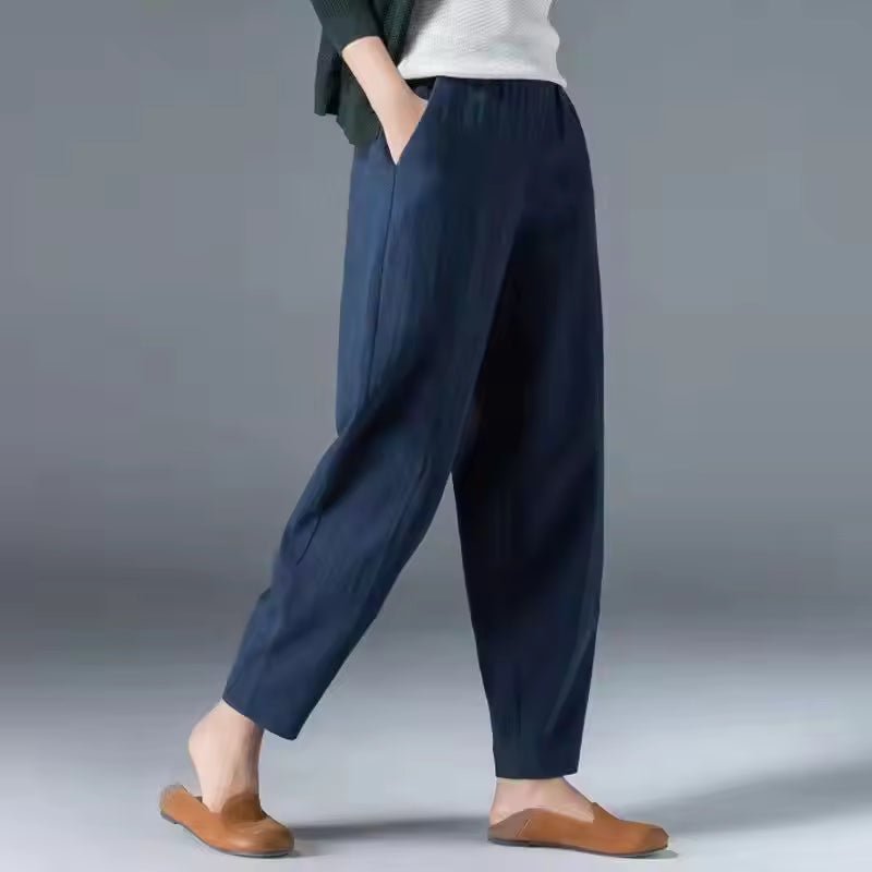 Women's Cropped Harem Trousers - Dark Blue