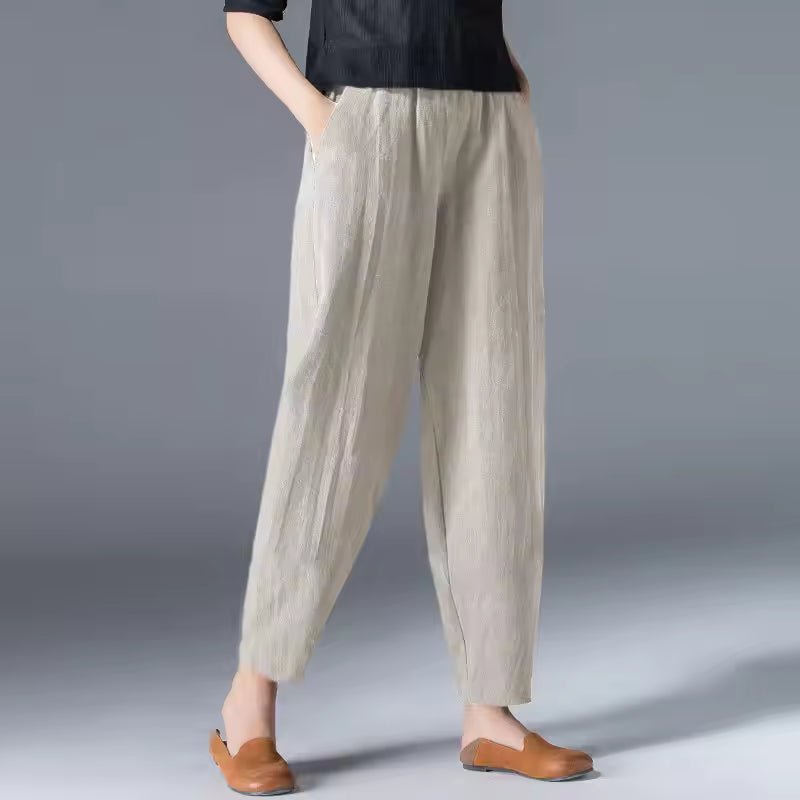 Women's Cropped Harem Trousers - Beige