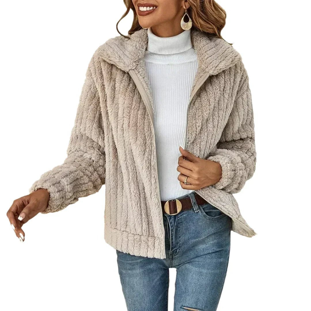 Women's Oversized Fleece Jacket - Beige