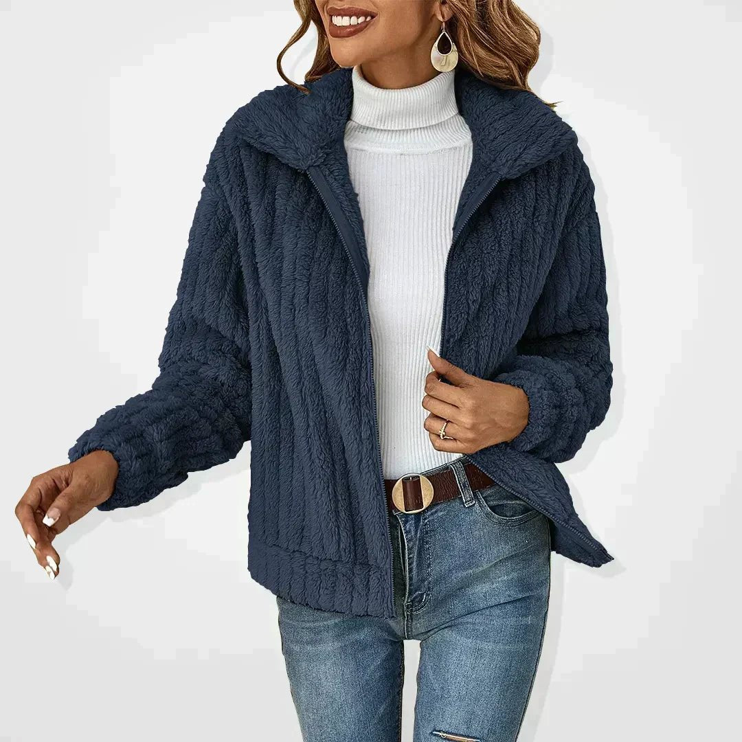 Women's Oversized Fleece Jacket - Dark Blue