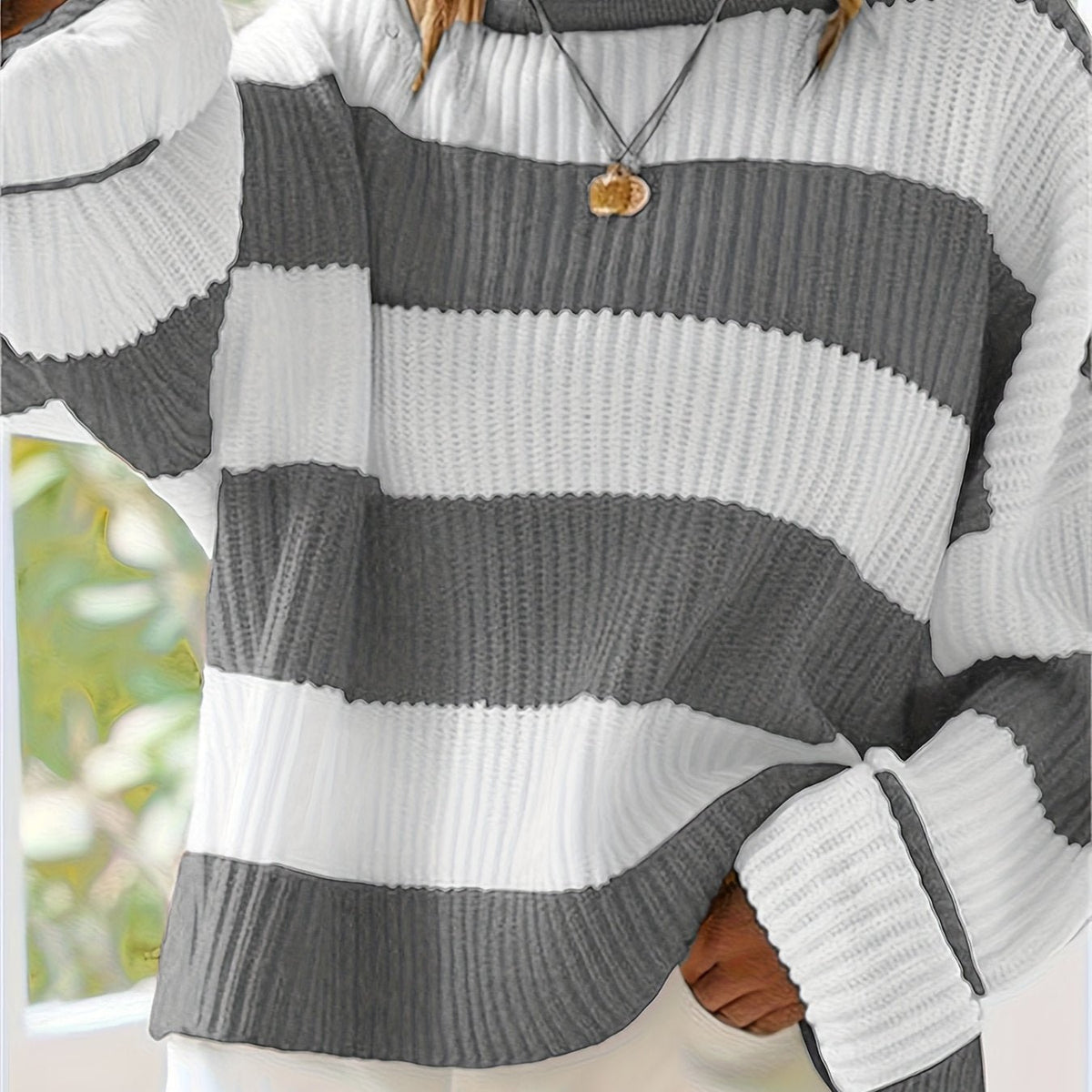Women's Oversized Striped Knit Jumper - Grey