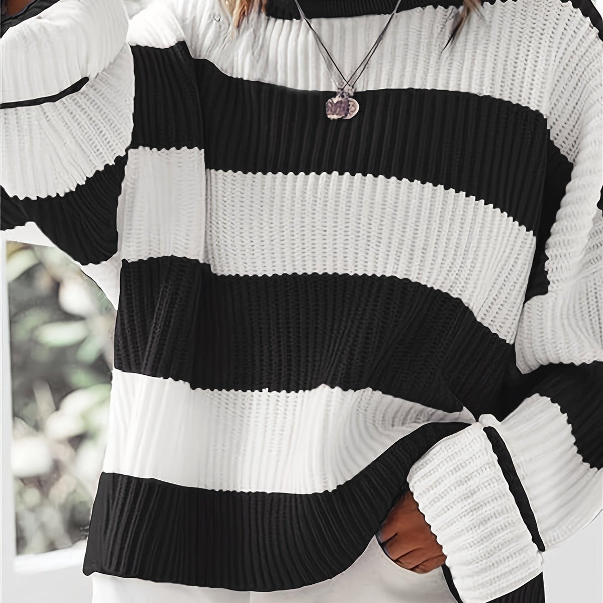 Women's Oversized Striped Knit Jumper - Black