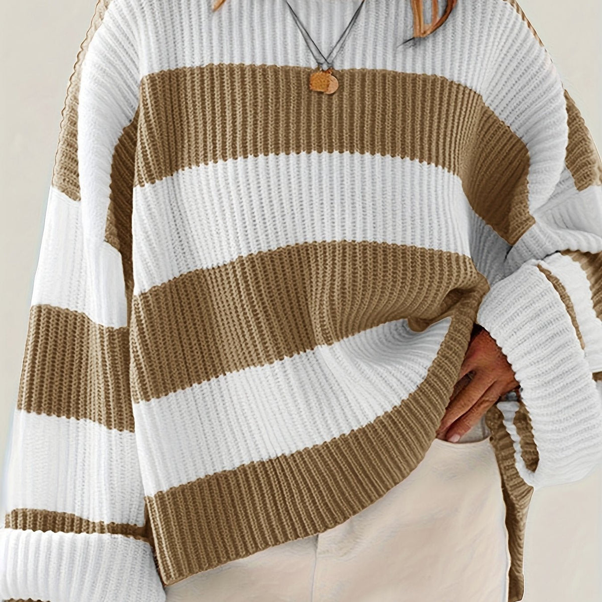 Women's Oversized Striped Knit Jumper - Linen