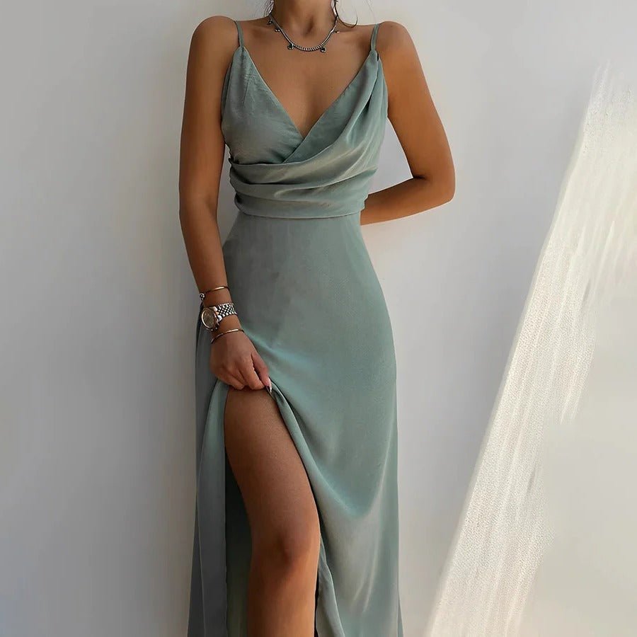 Women's Satin Maxi Slip Dress - Green