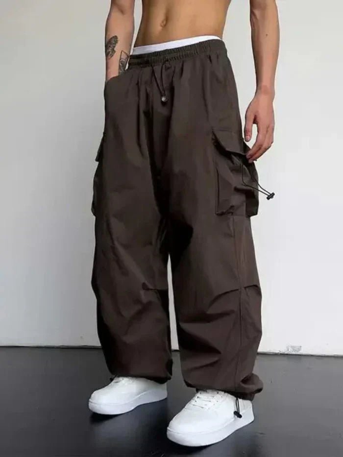 Men's Oversized Cargo Trousers - Dark Brown