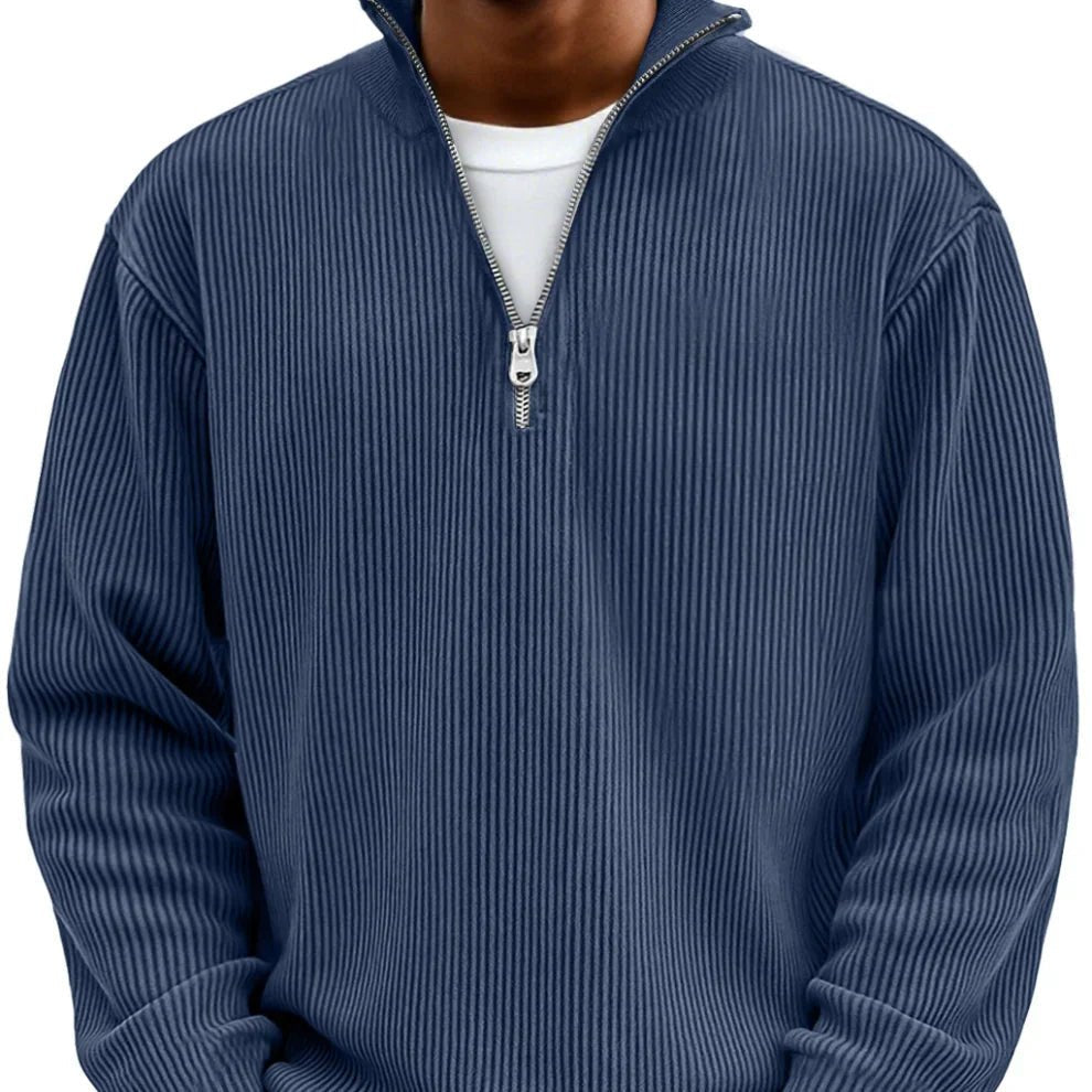 Men's Oversized Knit Quarter-Zip Jumper - Navy Blue