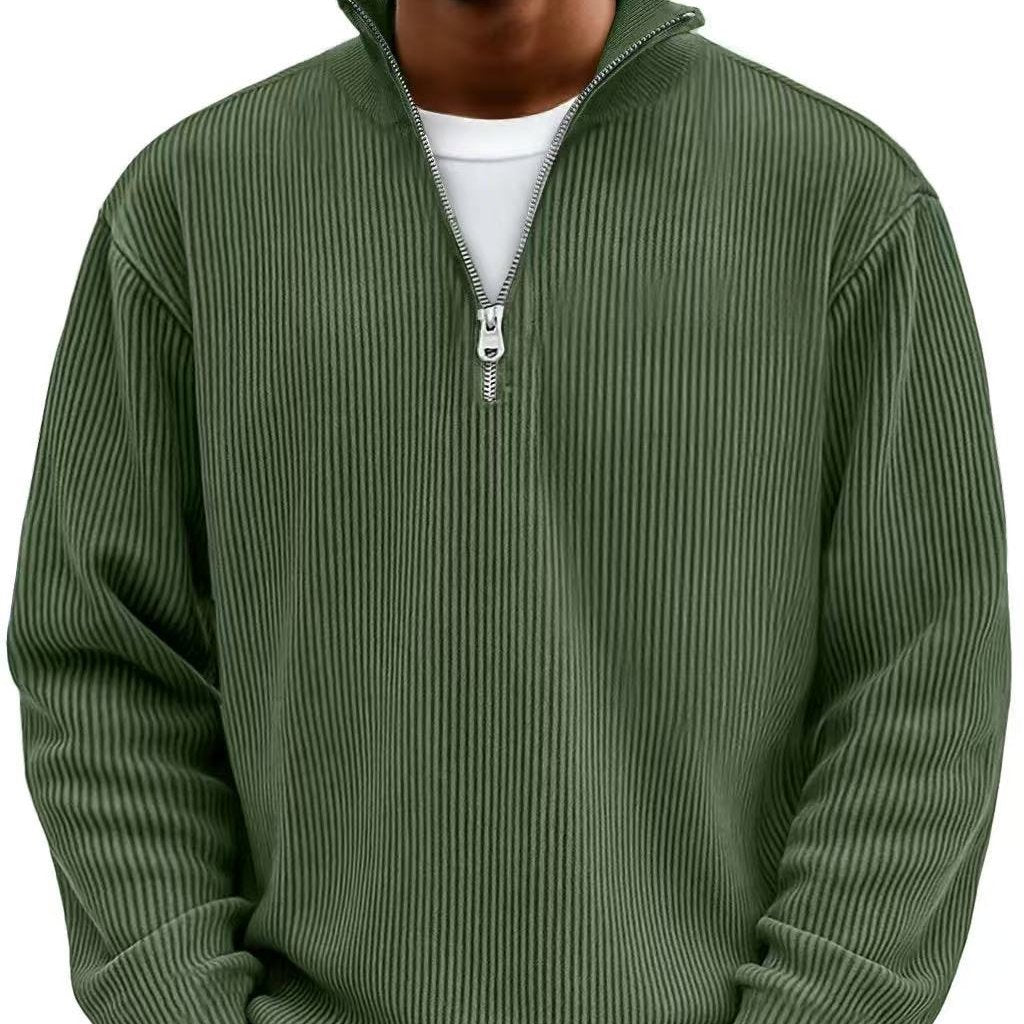 Men's Oversized Knit Quarter-Zip Jumper - Olive Green