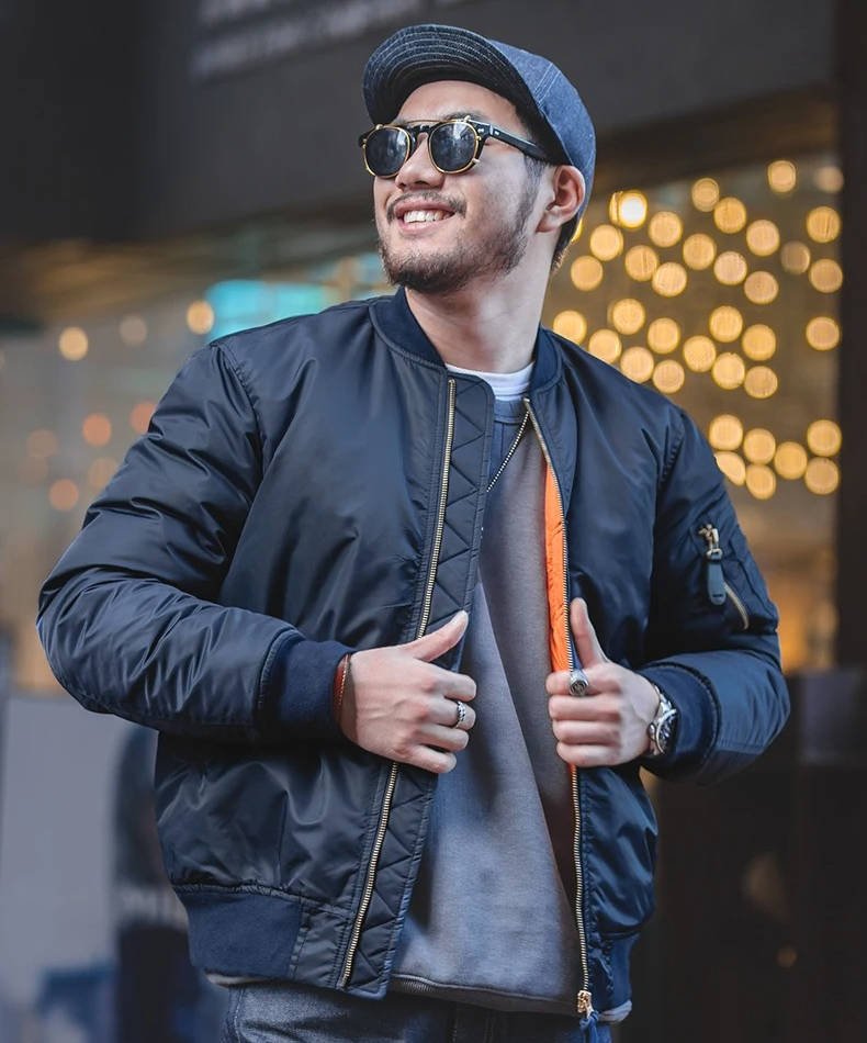 Men's Reversible Nylon Bomber Jacket - Blue