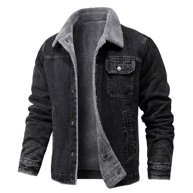 Men's Sherpa-Lined Denim Jacket - Dark Gray