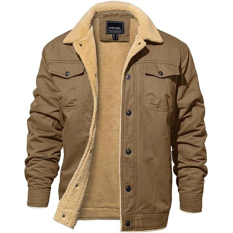 Men's Sherpa-Lined Trucker Jacket - Khaki