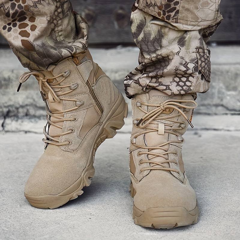 Men's Suede Tactical Combat Boot - Beige