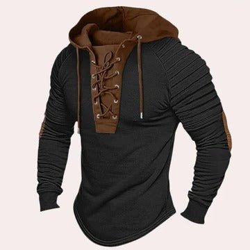 Men's Lace-Up Hooded Sweatshirt - Black