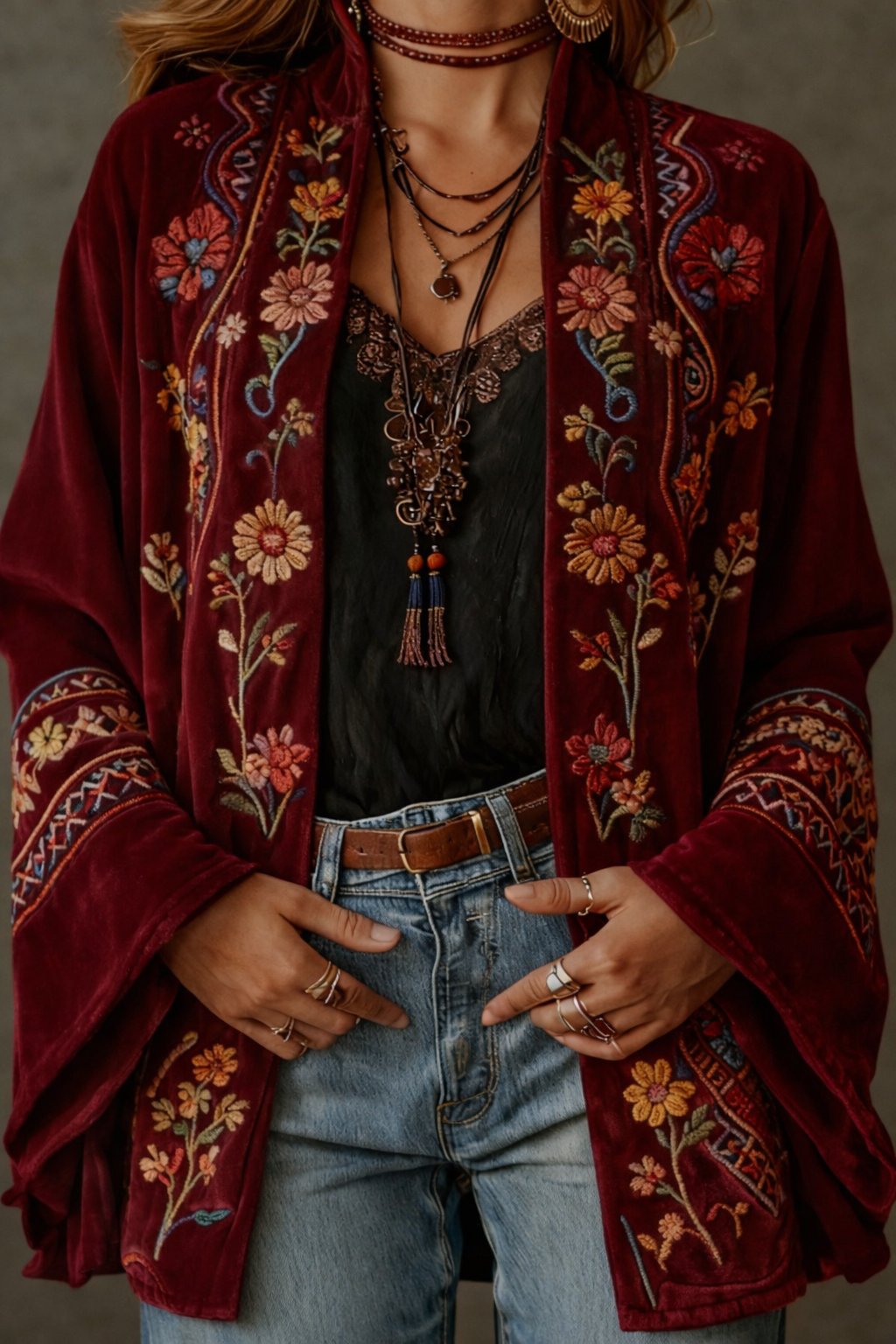 Women's Paisley Velvet Kimono Jacket