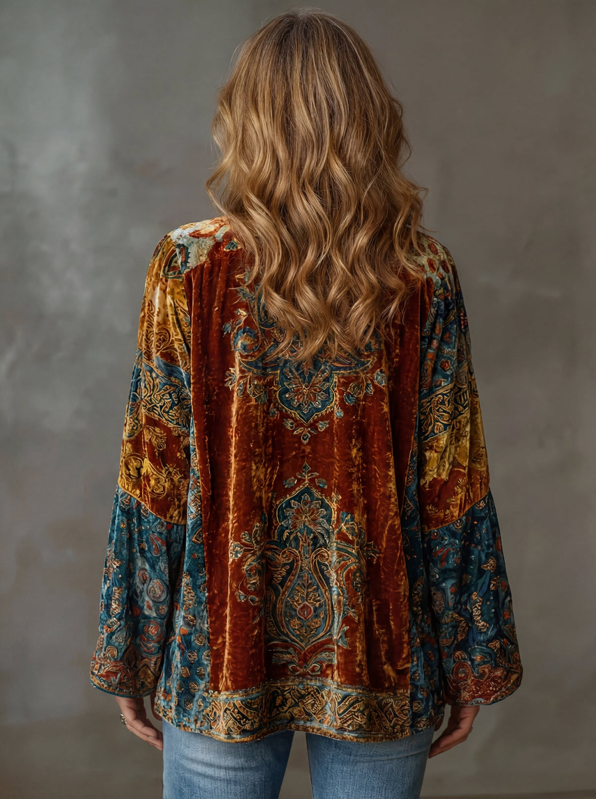 Women's Paisley Velvet Kimono Jacket