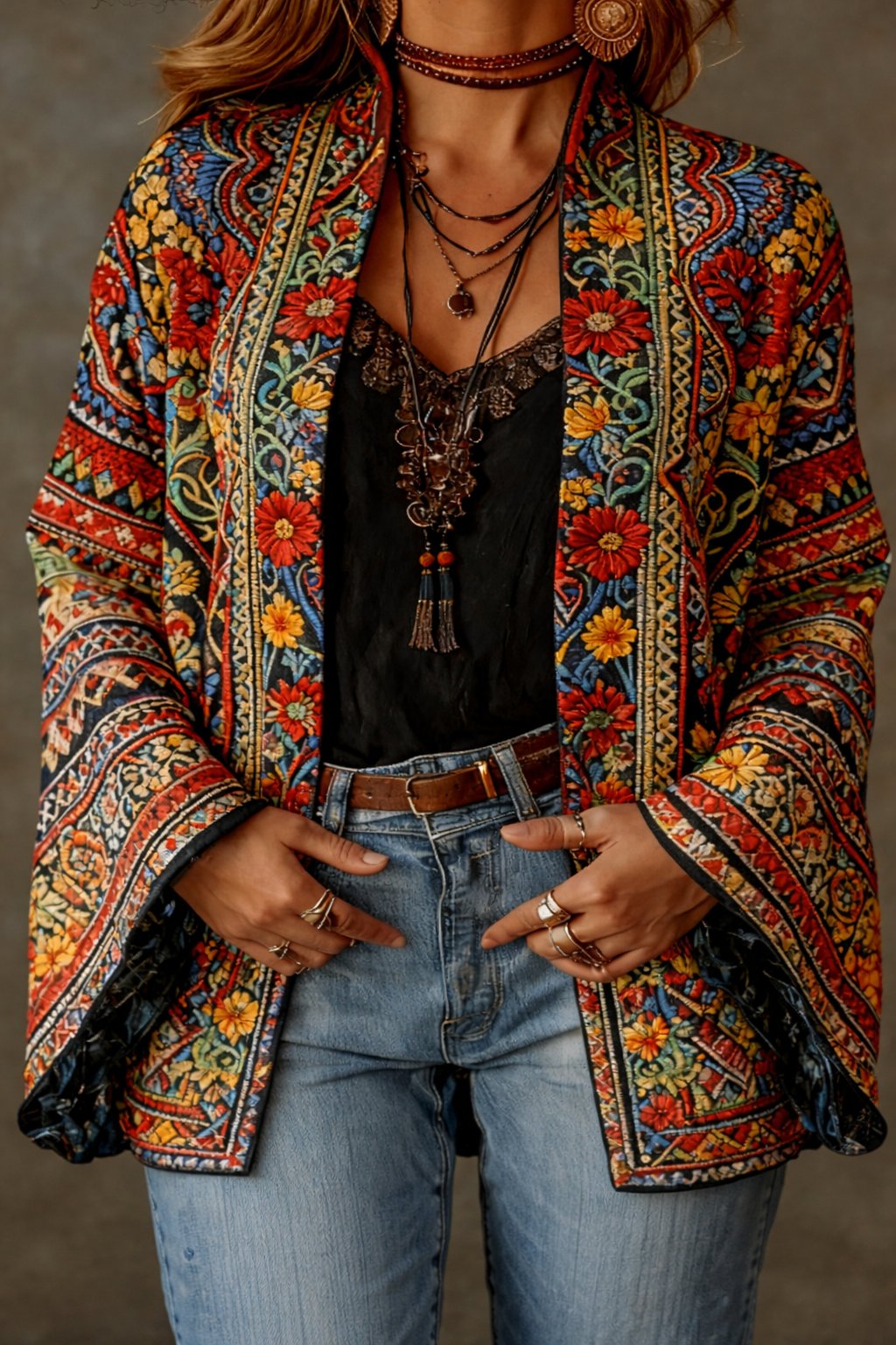Women's Paisley Velvet Kimono Jacket