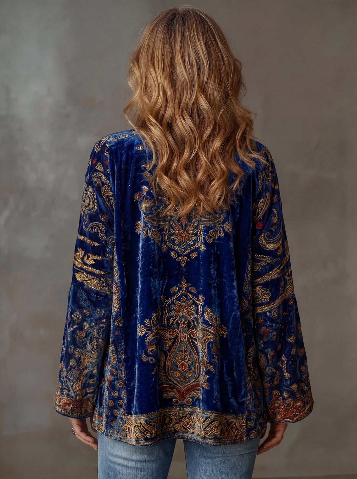 Women's Paisley Velvet Kimono Jacket