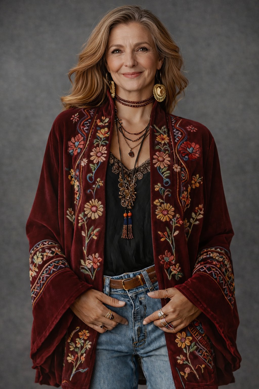 Women's Paisley Velvet Kimono Jacket - Burgundy Floral