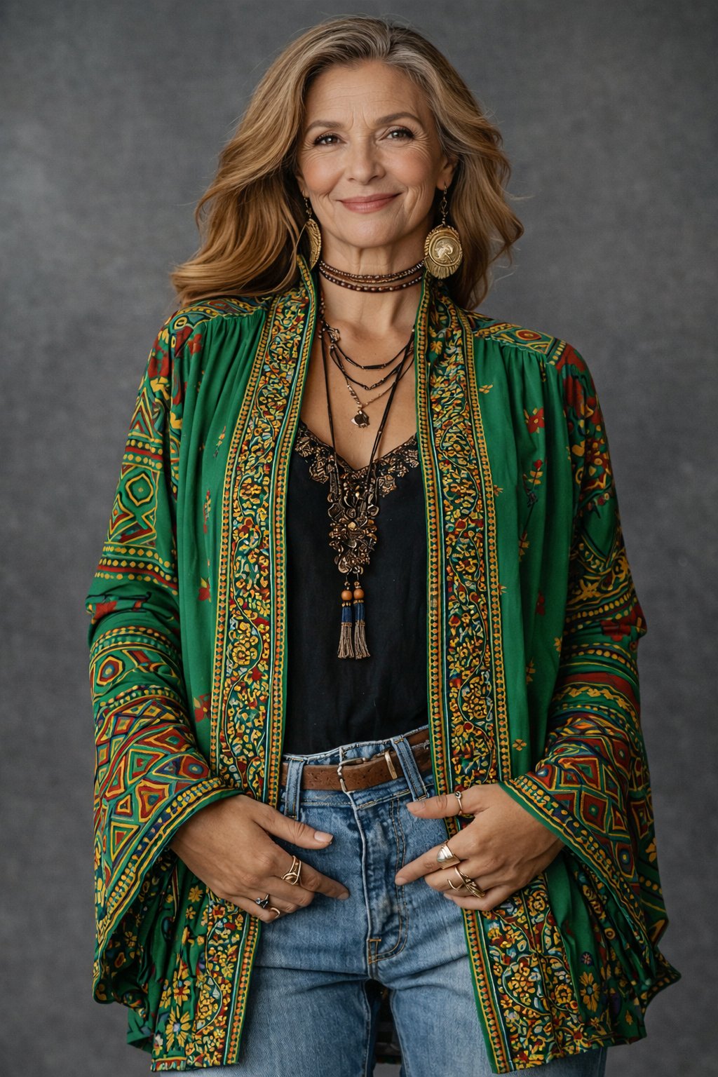 Women's Paisley Velvet Kimono Jacket - Forest Green