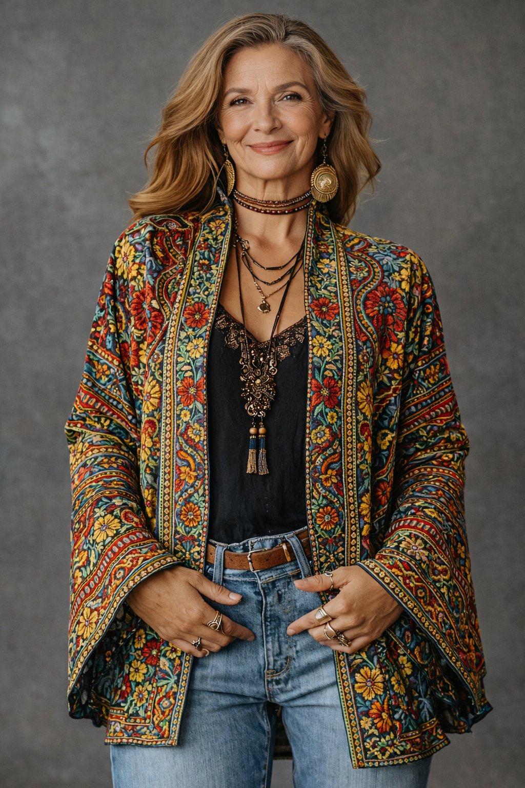 Women's Paisley Velvet Kimono Jacket - Bohemian Multi