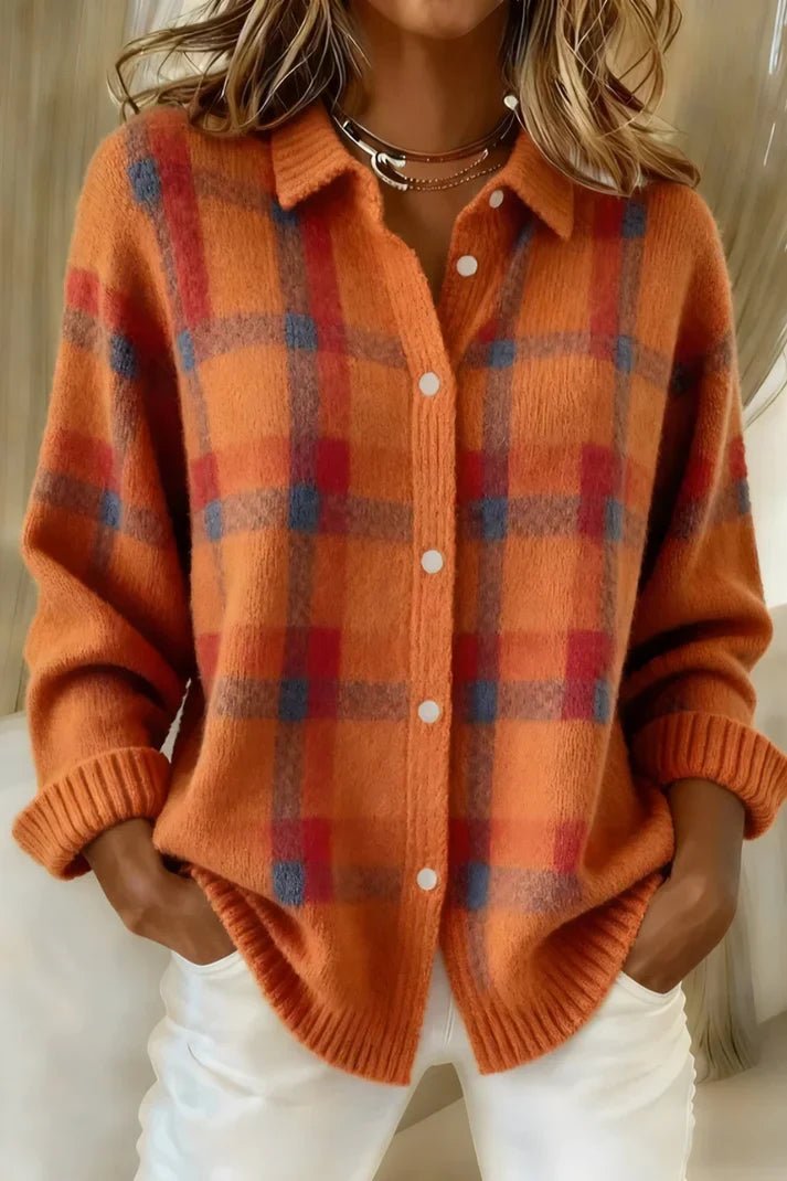 Women's Plaid Wool Shirt Jacket - Orange