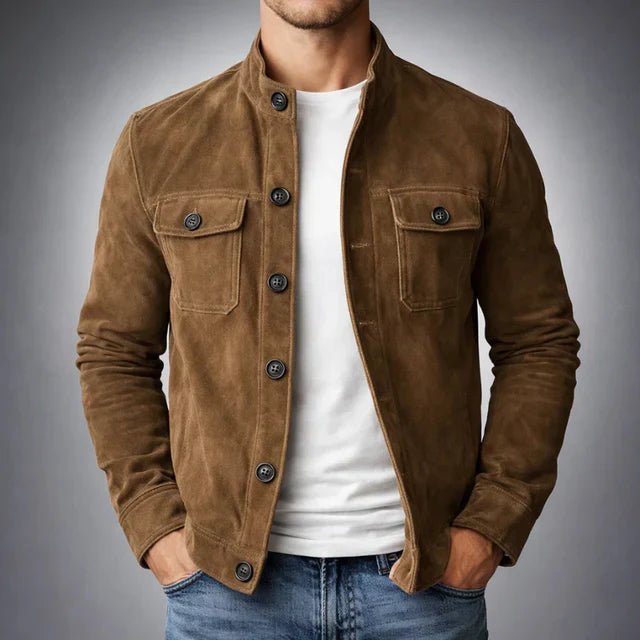 Men's Slim Suede Trucker Jacket - Brown
