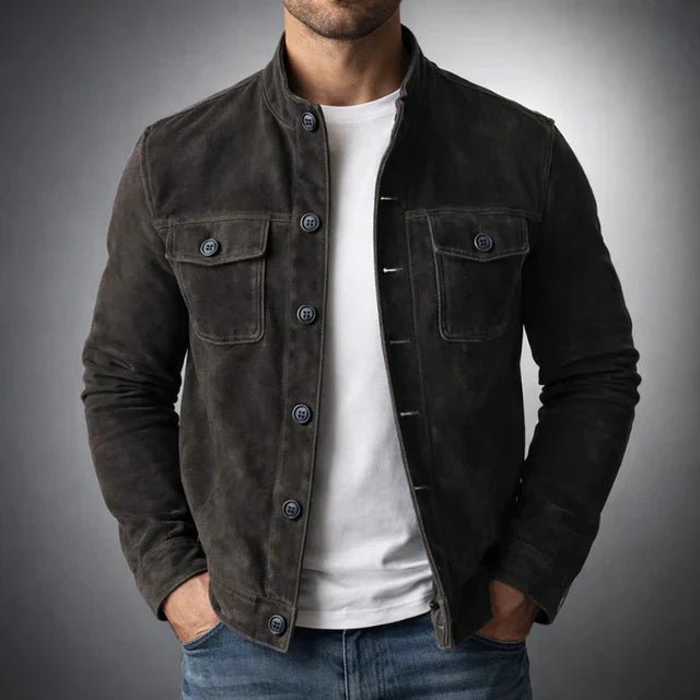 Men's Slim Suede Trucker Jacket - Black