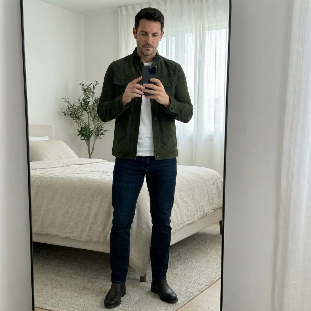 Men's Slim Suede Trucker Jacket
