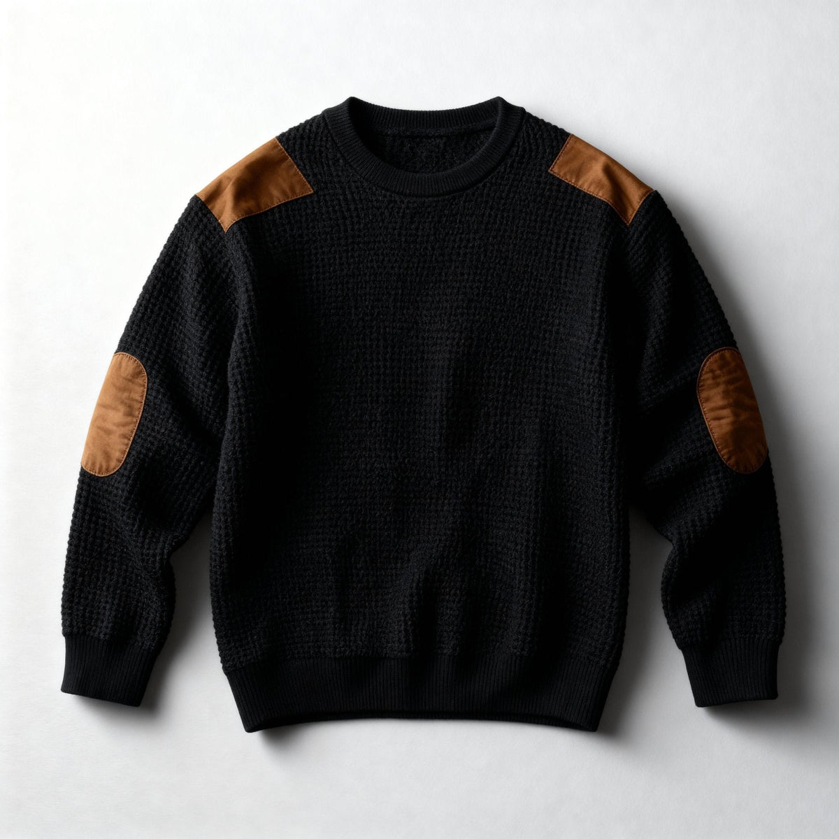 Men's Wool Blend Suede-Patch Jumper - Black