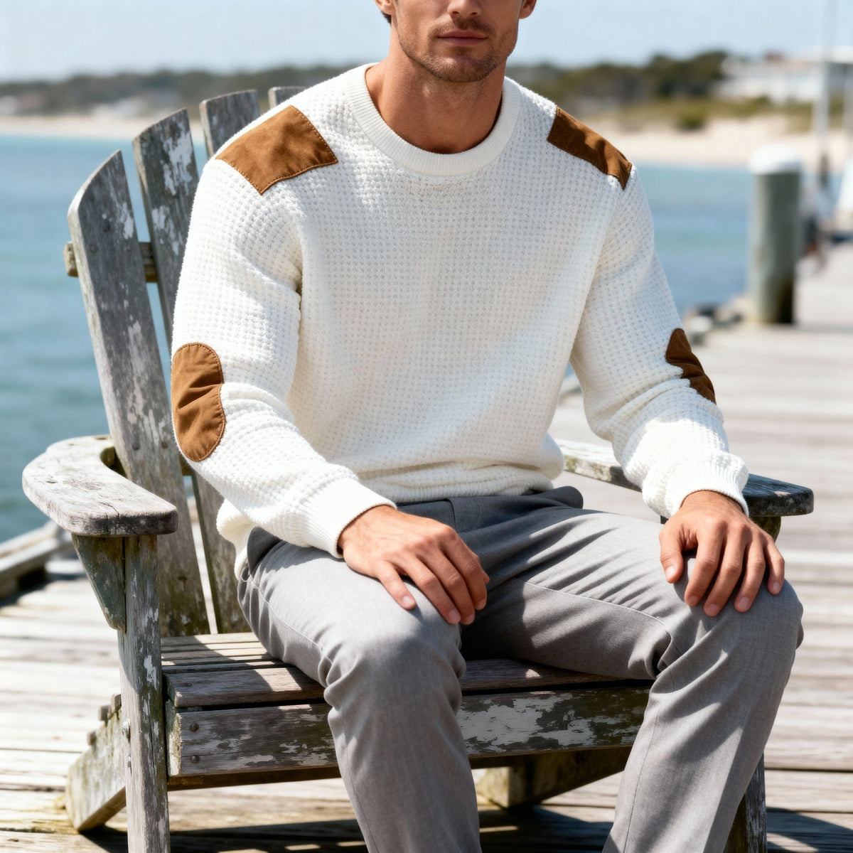 Men's Wool Blend Suede-Patch Jumper