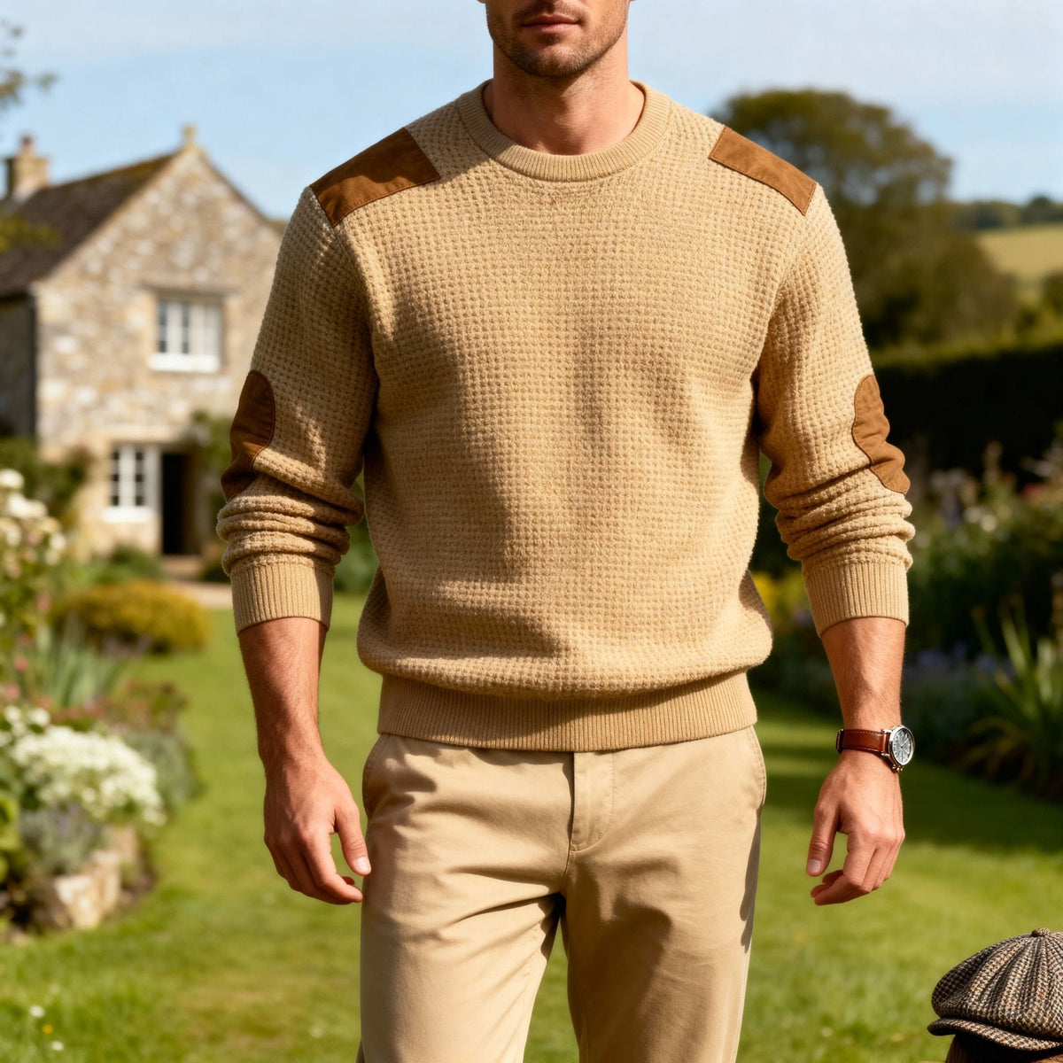 Men's Wool Blend Suede-Patch Jumper