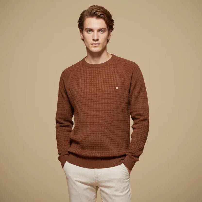 Men's Waffle Knit Crewneck Jumper - Brown