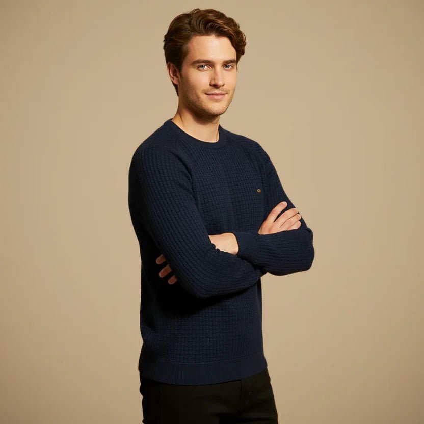 Men's Waffle Knit Crewneck Jumper - Navy